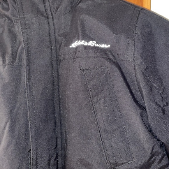 Eddie Bauer Down Coat Black Parka Jacket Faux Fur Trim Hood Waterproof 4 Kids - Picture 2 of 14